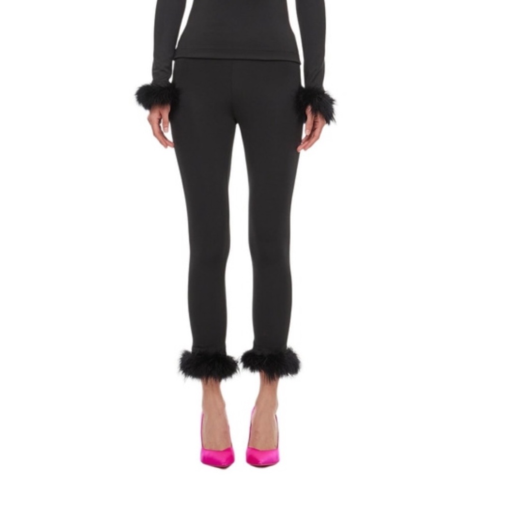 NEW Sleeper Black Capri Leggings with Turkey feathers size XS